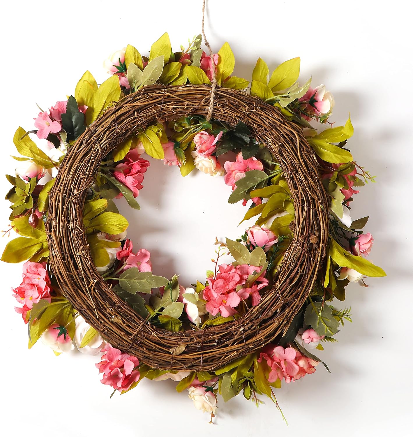 Peony Spring Wreaths for Front Door Outside 22 inch Handmade Summer Wreaths for Front Door Wall Window Decor in All Season(Large)
