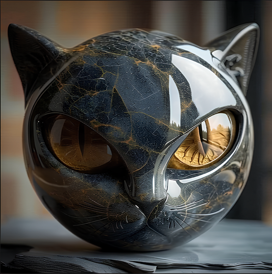 Luxury Black Cat Stone Sculpture – Elegant Home Décor & Gift-Ready Art Piece