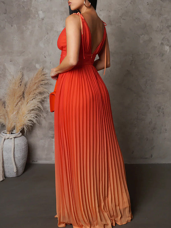Belly Friendly Spaghetti Strap Pleated Gradient Color Babyshower Maternity Maxi Dress