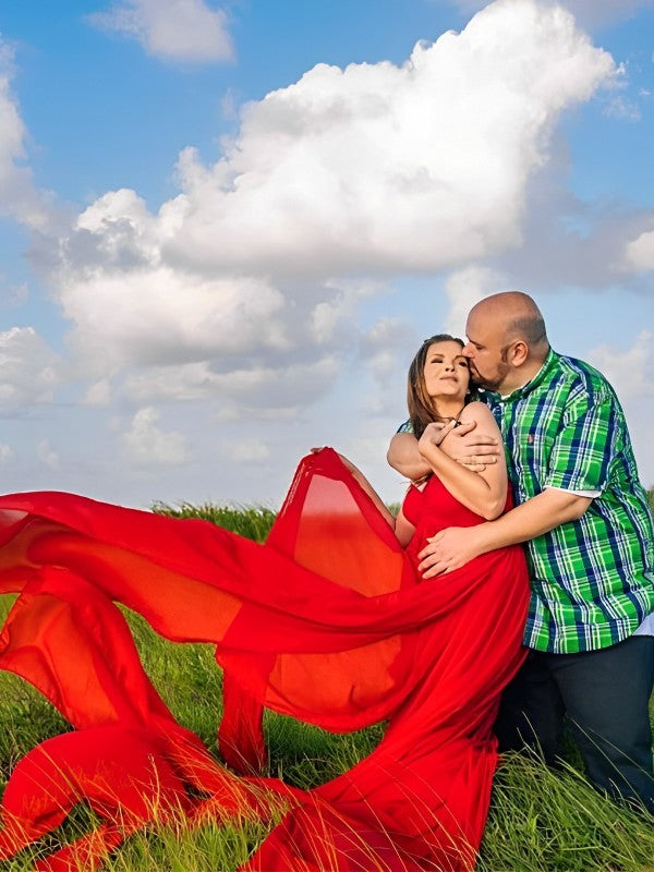 Chiffon Bandeau Flowy Slit Side Wrap Tulle Irregular Photoshoot Maternity Maxi Dress