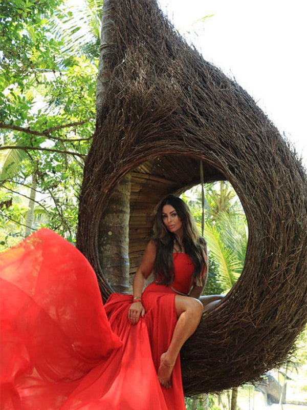 Chiffon Bandeau Flowy Slit Side Wrap Tulle Irregular Photoshoot Maternity Maxi Dress