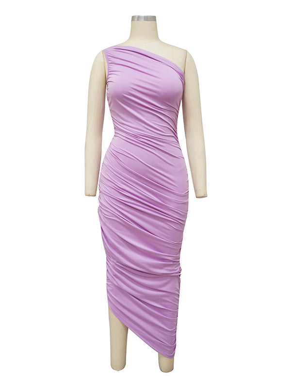 Lavender One Shoulder Ruched Shirred Bodycon Baby Shower Maternity Midi Dress