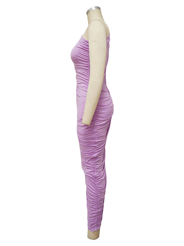 Lavender One Shoulder Ruched Shirred Bodycon Baby Shower Maternity Midi Dress