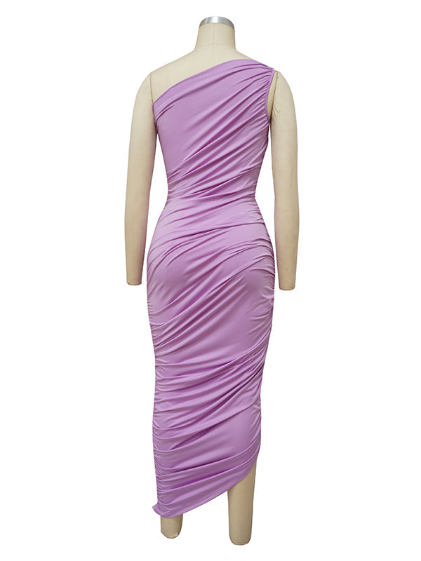 Lavender One Shoulder Ruched Shirred Bodycon Baby Shower Maternity Midi Dress