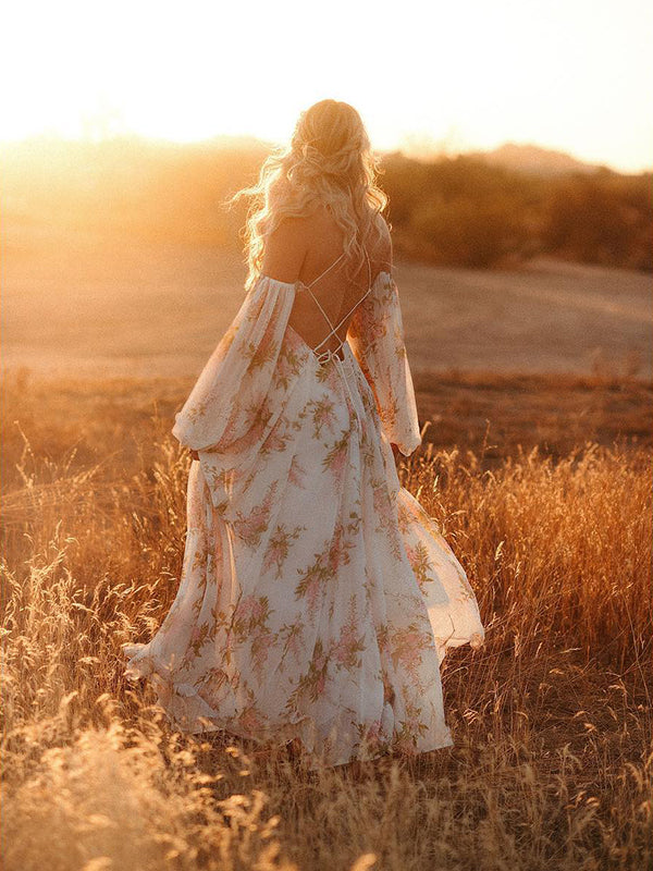 White Floral Cut Out Off Shoulder Backless Cami Big Swing Elegant Vacation Maternity Hobo Photoshoot Baby Shower Maxi Dress