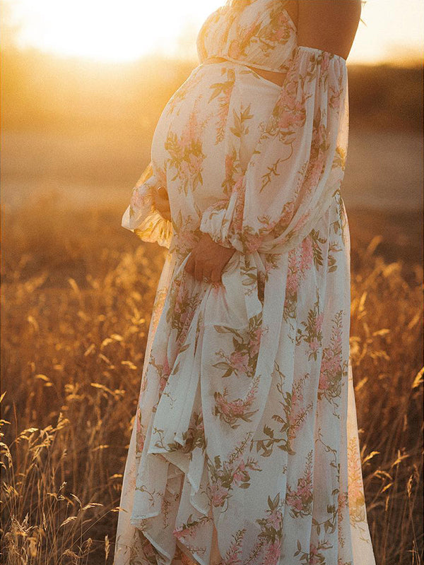 White Floral Cut Out Off Shoulder Backless Cami Big Swing Elegant Vacation Maternity Hobo Photoshoot Baby Shower Maxi Dress