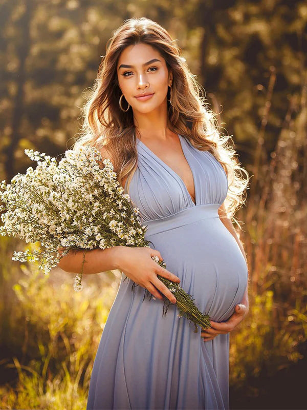 Spaghetti Strap Backless Tie Back High Waist Boho Photoshoot Maternity Maxi Dress