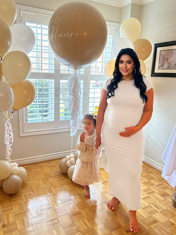 Solid Color Round Neck Short Sleeve Bodycon Chic Basic Going Out Daily Maternity Baby Shower Maxi Dress