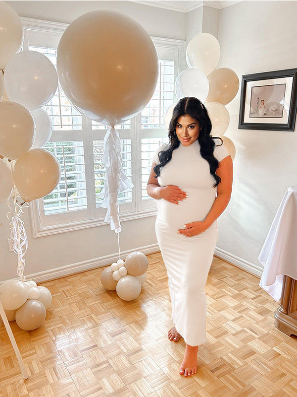 Solid Color Round Neck Short Sleeve Bodycon Chic Basic Going Out Daily Maternity Baby Shower Maxi Dress