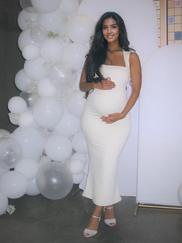 Solid Color Spaghetti Strap Bodycon Mermaid Cocktail Party Babyshower Maternity Maxi Dress