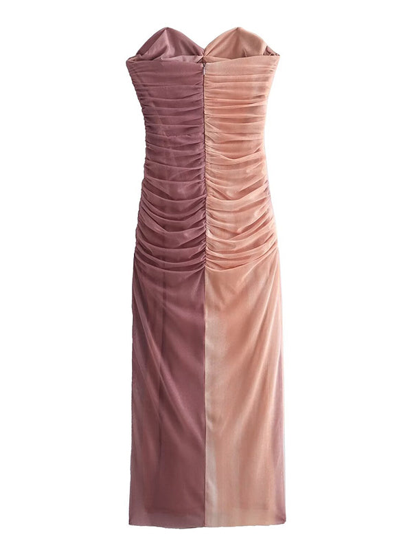 Tie Dye Mesh Ruched Bandeau Strapless Bodycon Chic Gender Reveal Party Maternity Photoshoot Baby Shower Maxi Dress