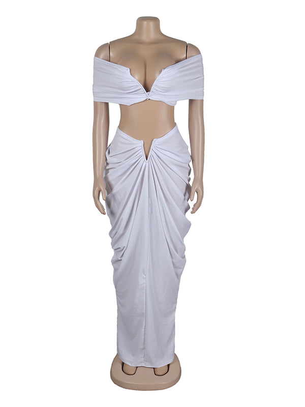 White 2-in-1 Off Shoulder Ruched V-neck Bodycon Photoshoot Babyshower Maternity Maxi Dress