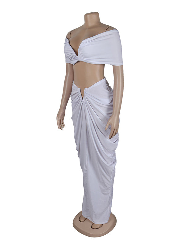 White 2-in-1 Off Shoulder Ruched V-neck Bodycon Photoshoot Babyshower Maternity Maxi Dress