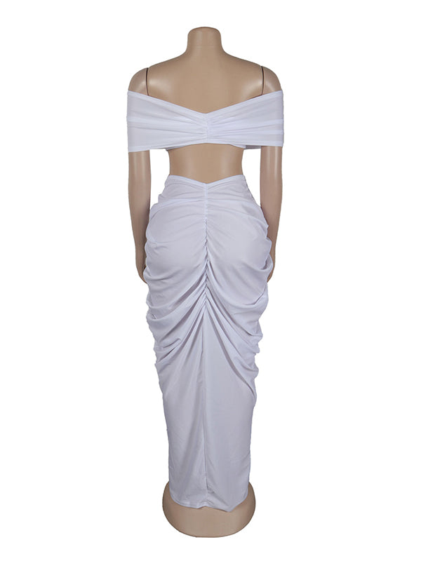 White 2-in-1 Off Shoulder Ruched V-neck Bodycon Photoshoot Babyshower Maternity Maxi Dress