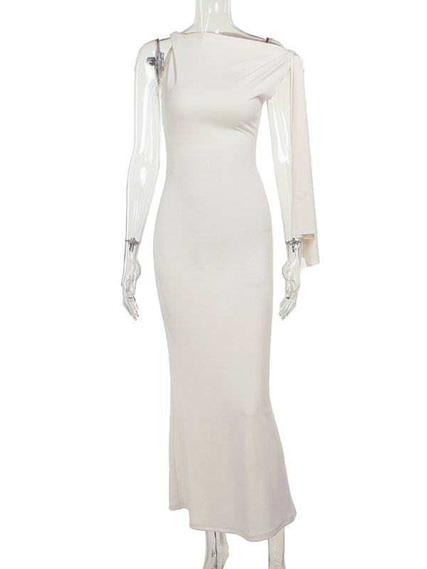 Strap Ties One Shoulder Mermaid Bodycon Elegant Photoshoot Baby Shower Maternity Maxi Dress