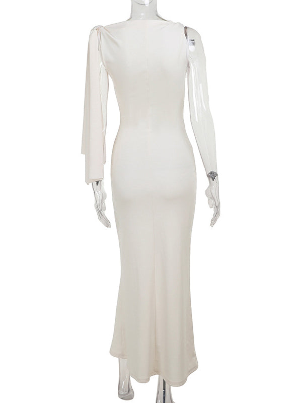 Strap Ties One Shoulder Mermaid Bodycon Elegant Photoshoot Baby Shower Maternity Maxi Dress