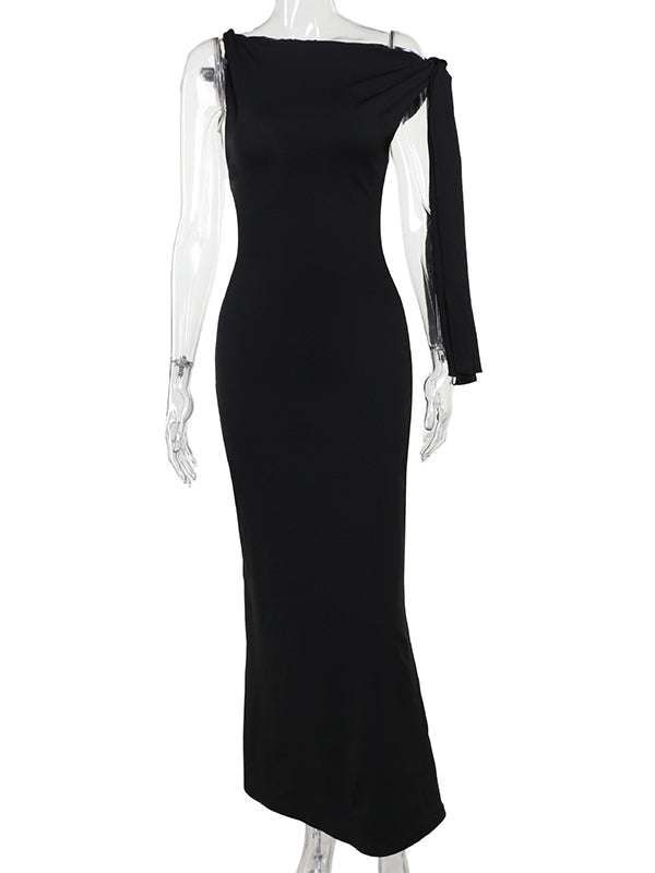 Strap Ties One Shoulder Mermaid Bodycon Elegant Photoshoot Baby Shower Maternity Maxi Dress