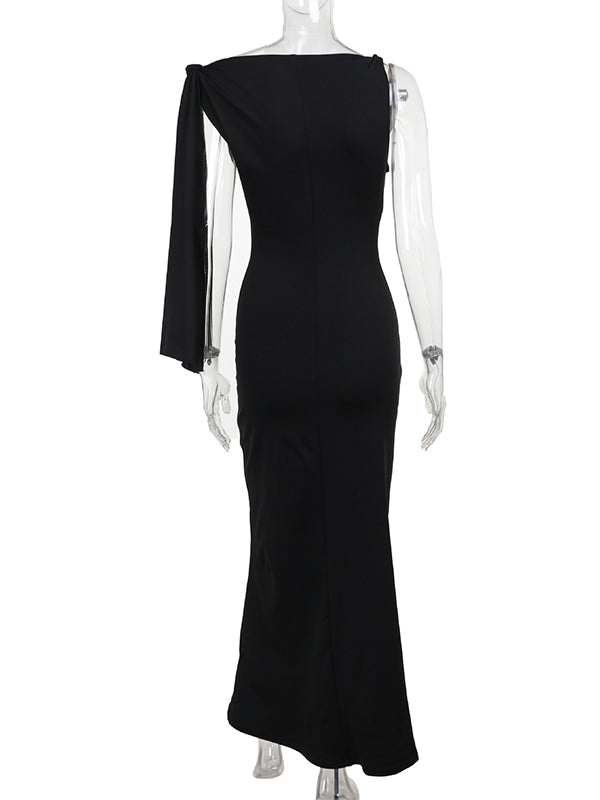Strap Ties One Shoulder Mermaid Bodycon Elegant Photoshoot Baby Shower Maternity Maxi Dress