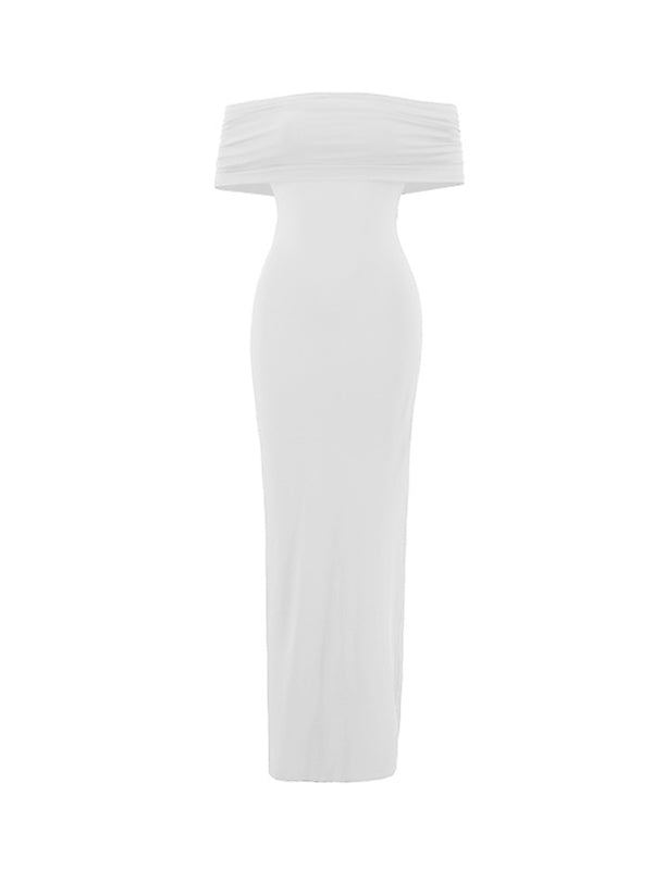 White Ruched Off Shoulder Backless Bodycon Elegant Cocktail Party Gown Maternity Photoshoot Baby Shower Maxi Dress