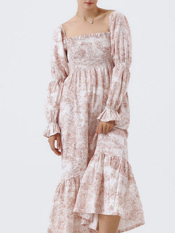 White Ruffle Ruched High Waist Puff Sleeve Cute Photoshoot Maternity Maxi Dress