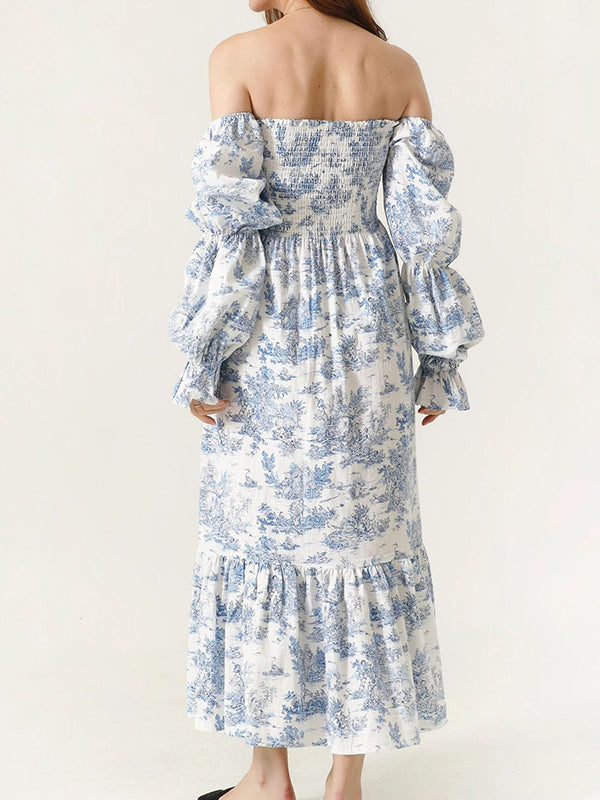 White Ruffle Ruched High Waist Puff Sleeve Cute Photoshoot Maternity Maxi Dress
