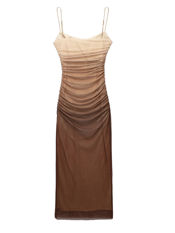 Brown Gradient Color Ruched Grenadine Bodycon Fashion Daily Baby Shower Maternity Maxi Dress