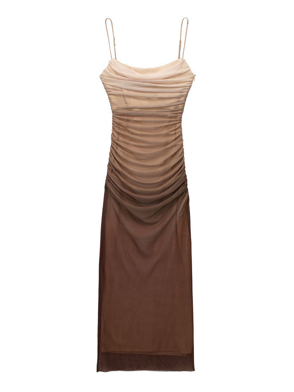 Brown Gradient Color Ruched Grenadine Bodycon Fashion Daily Baby Shower Maternity Maxi Dress