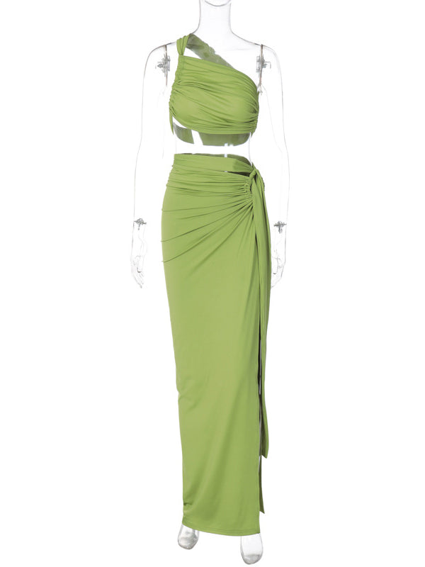 One Shoulder Cut Out Side Slit Draped Ruched Bodycon Fashion Vacation Photoshoot Maternity Maxi Dress