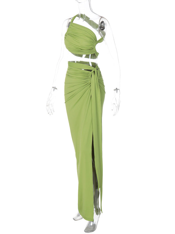 One Shoulder Cut Out Side Slit Draped Ruched Bodycon Fashion Vacation Photoshoot Maternity Maxi Dress