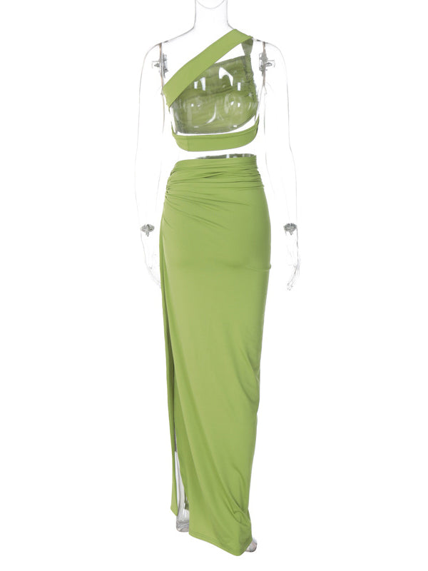One Shoulder Cut Out Side Slit Draped Ruched Bodycon Fashion Vacation Photoshoot Maternity Maxi Dress