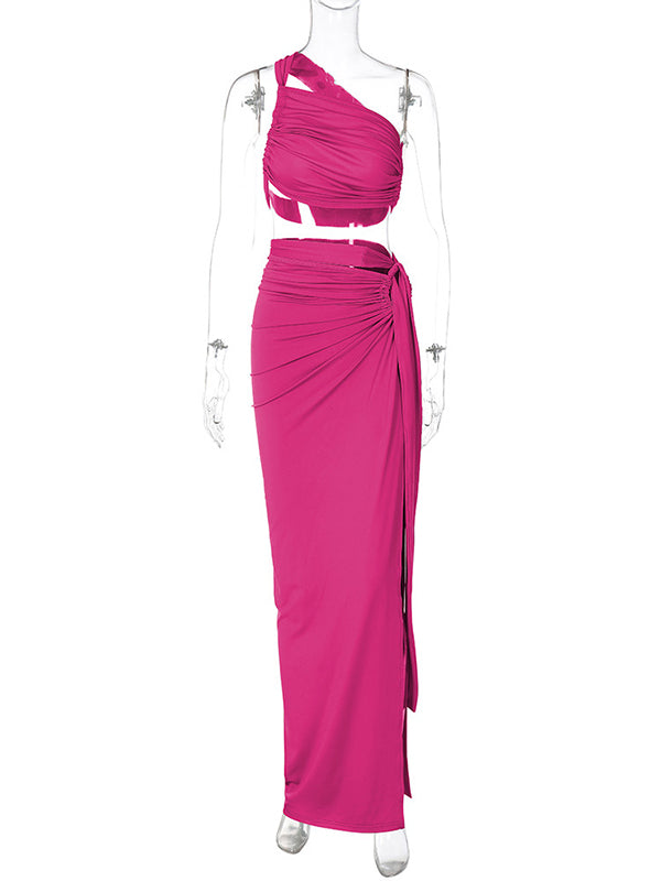 One Shoulder Cut Out Side Slit Draped Ruched Bodycon Fashion Vacation Photoshoot Maternity Maxi Dress