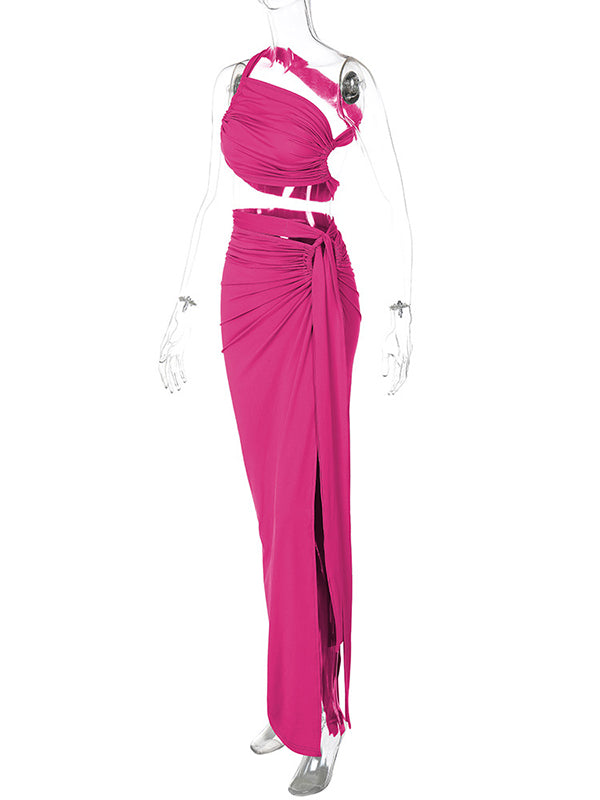 One Shoulder Cut Out Side Slit Draped Ruched Bodycon Fashion Vacation Photoshoot Maternity Maxi Dress