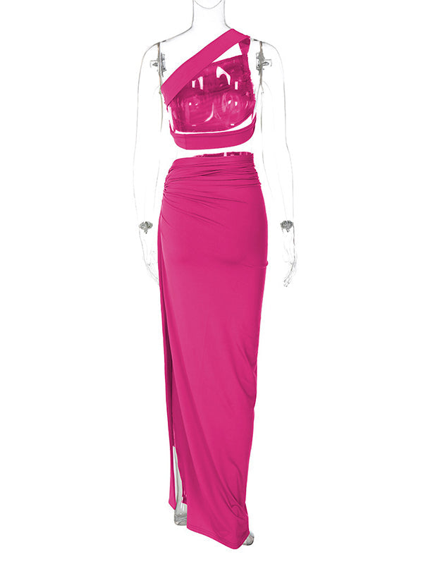 One Shoulder Cut Out Side Slit Draped Ruched Bodycon Fashion Vacation Photoshoot Maternity Maxi Dress