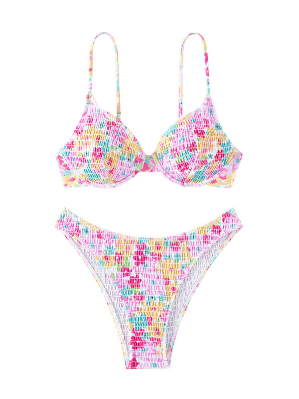 Floral Smocked Cami Two Piece Bathing Suits Beach Pool Bikini Sweet Maternity Baby Moon Swimwear