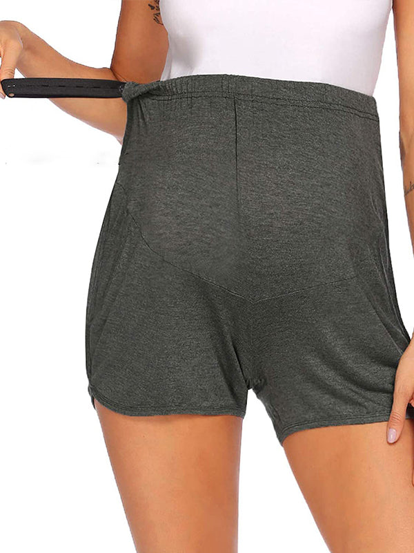 Solid Color Over The Belly Side Slits Pockets High Waisted Workout Cozy Pants Casual Maternity Shorts