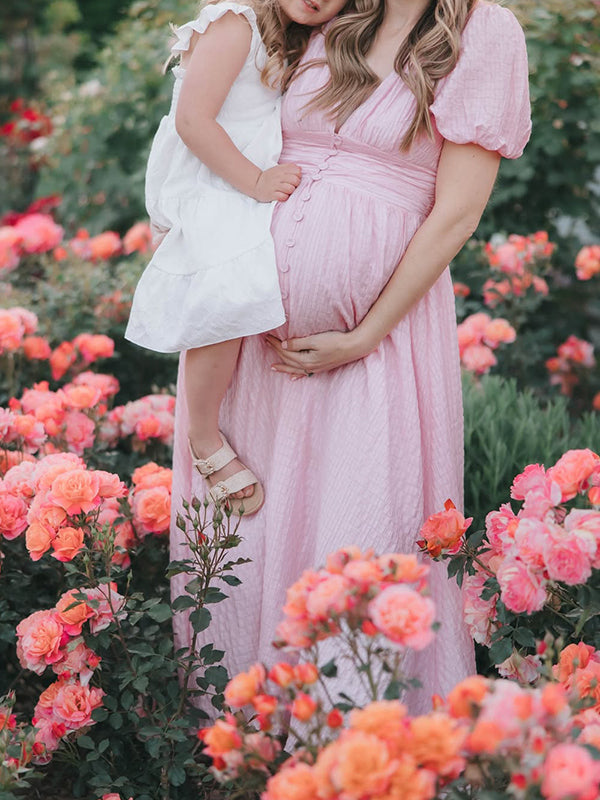 Single Breasted A-Line Slit Sweet Maternity Photoshoot Maxi Dress