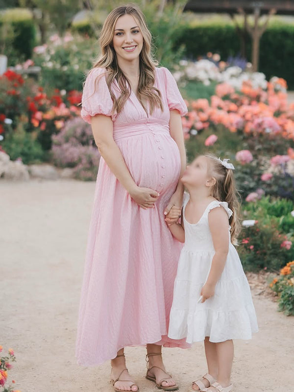 Single Breasted A-Line Slit Sweet Maternity Photoshoot Maxi Dress