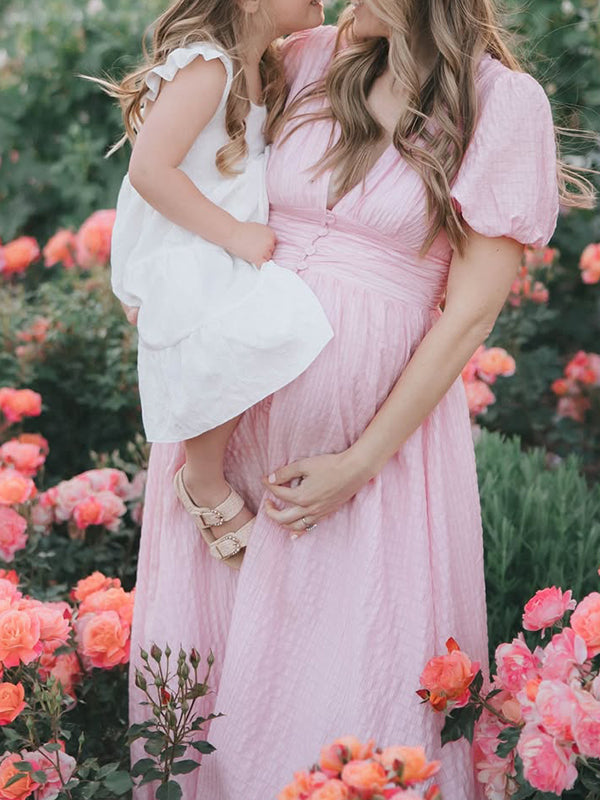 Single Breasted A-Line Slit Sweet Maternity Photoshoot Maxi Dress