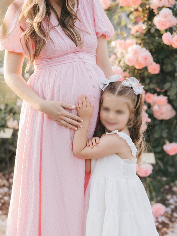 Single Breasted A-Line Slit Sweet Maternity Photoshoot Maxi Dress