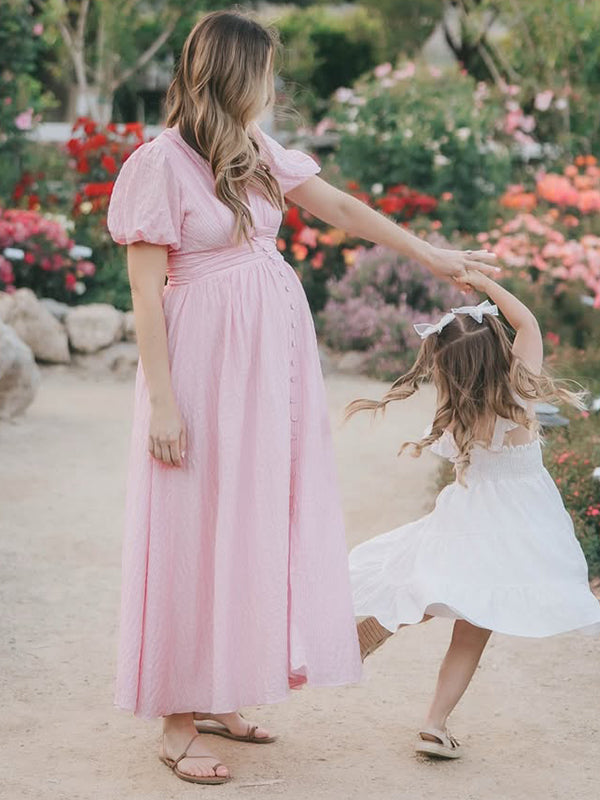 Single Breasted A-Line Slit Sweet Maternity Photoshoot Maxi Dress