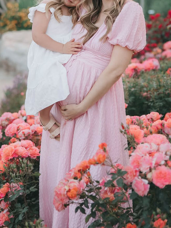 Single Breasted A-Line Slit Sweet Maternity Photoshoot Maxi Dress