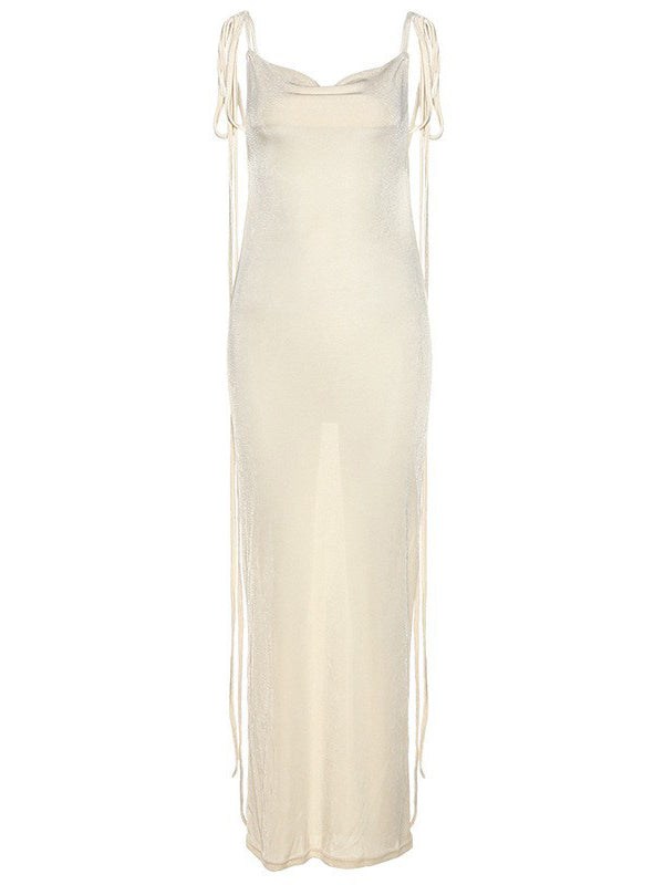 Apricot Spaghetti Strap Backless Photoshoot Bodycon Lace Up Maternity Maxi Dress