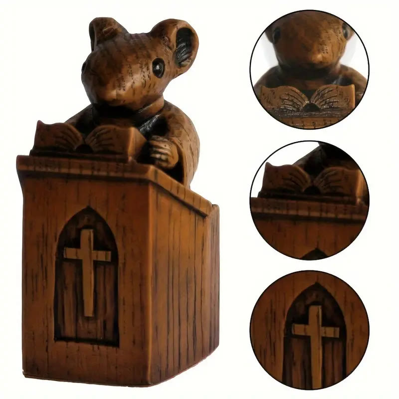 Christianartworkshop Rustic Vintage Style Brown Resin Church Mice Stereoscopic Desktop Ornaments