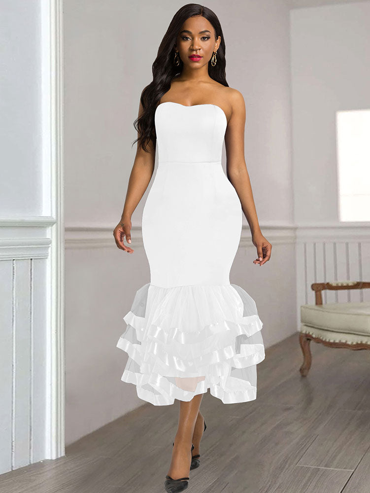 Sexy Wedding Guests Dresses Strapless Backless Ruffle
