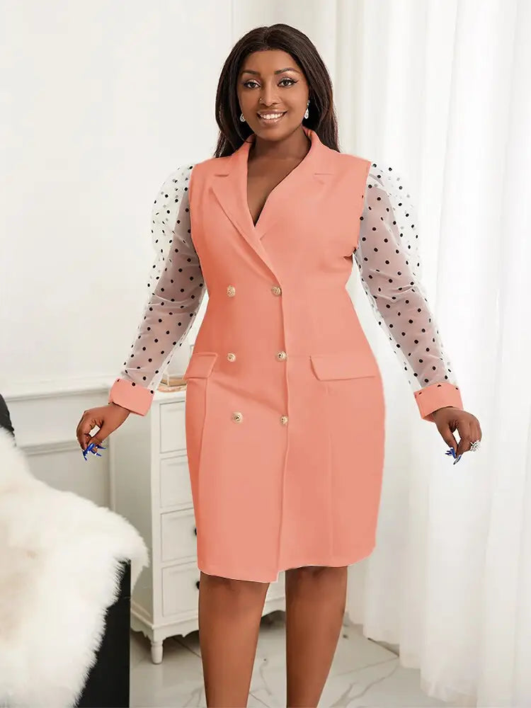 Dots Tulle Sleeve Elegant Blazer Dress Mini