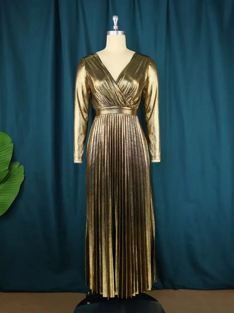 Pleated Shiny Vintage Christmas Dress Maxi