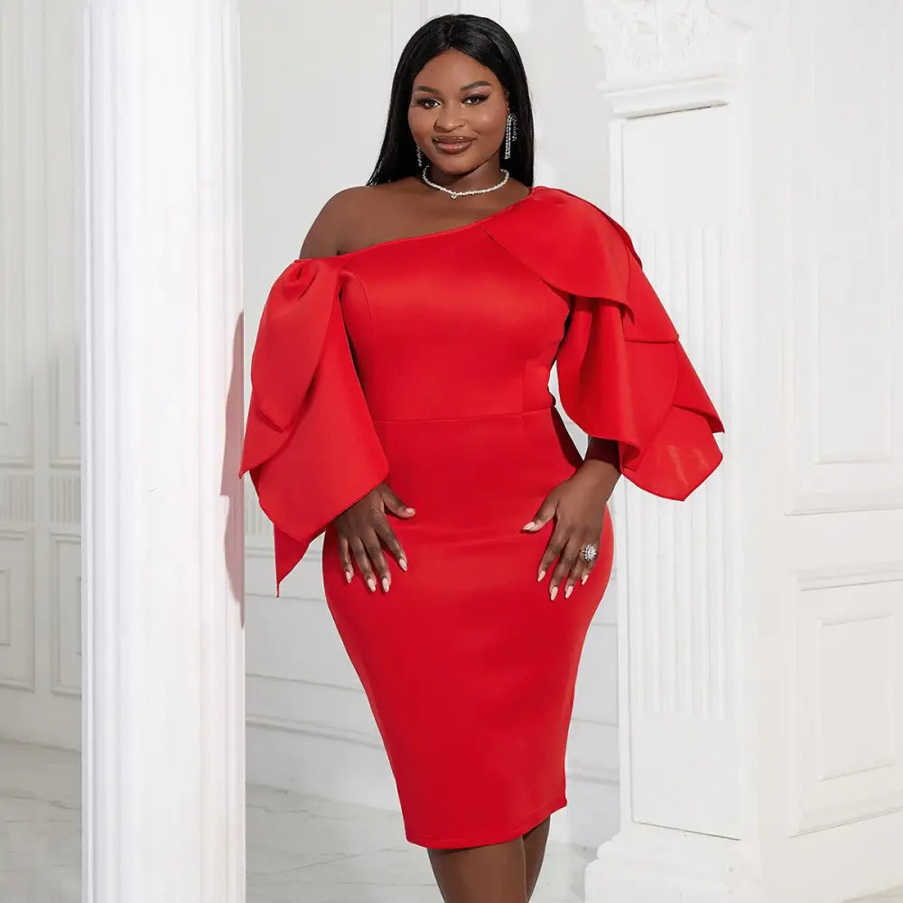 Sexy Bodycon Cascading Ruffles Sleeves Birthday Party Dresses