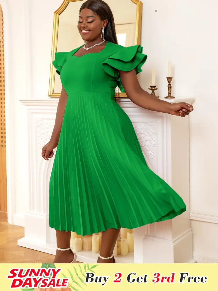 Square Collar Ruffle Pleated Party Dresses