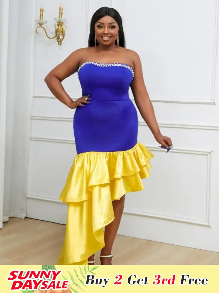 Strapless Beading Irregular Fishtail Dress Maxi