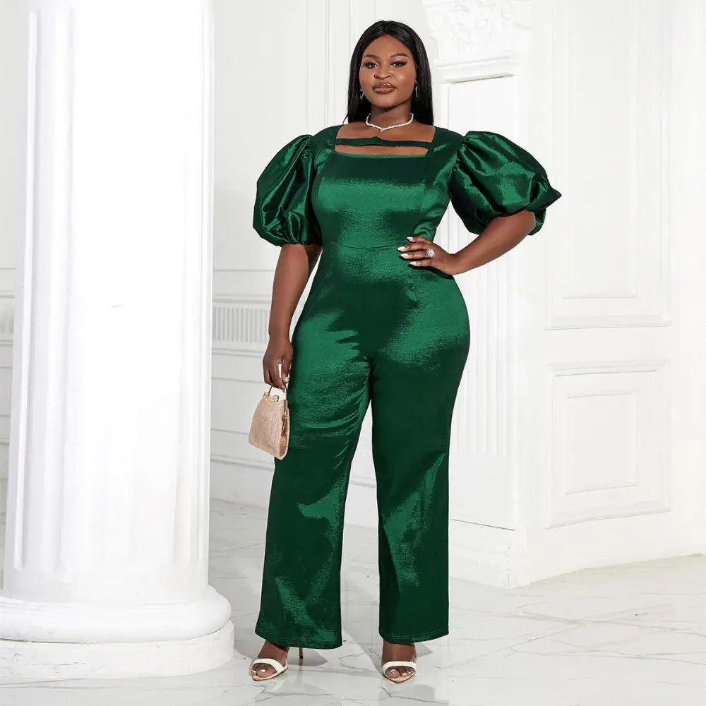 Women Overalls Shiny Green Bodycon Jumpsuit